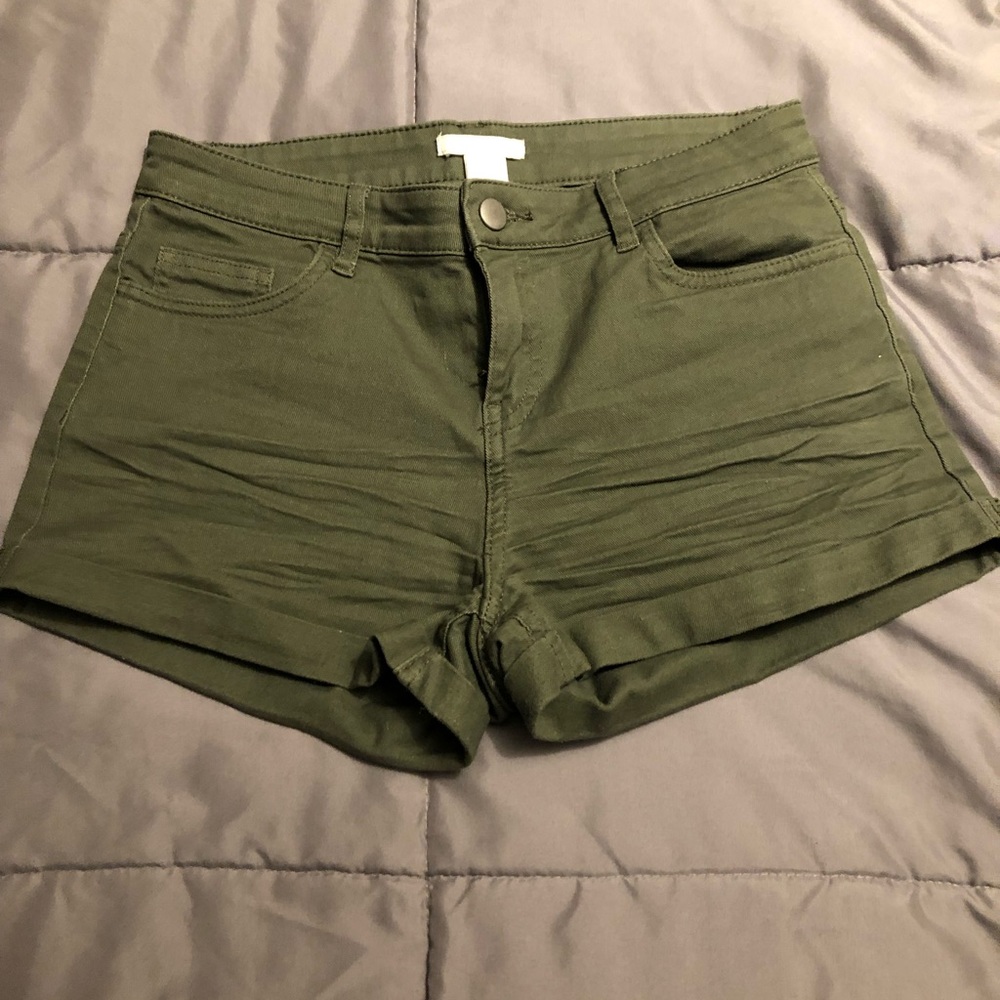 Olive green jean shorts